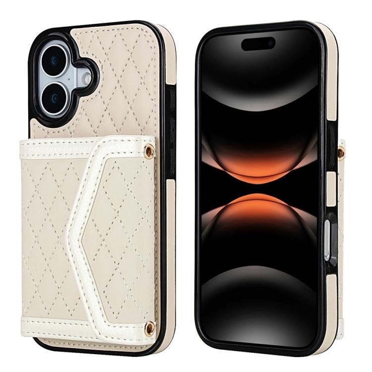Splicing Rhombic Texture Card Bag Phone Case with Long Lanyard, For iPhone 17e / 16e, For iPhone 17 Pro Max, For iPhone 17 Pro, For iPhone 17, For iPhone Air, For iPhone 16 Pro Max, For iPhone 16 Pro, For iPhone 16 Plus, For iPhone 16                  ...