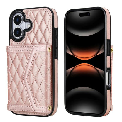 Splicing Rhombic Texture Card Bag Phone Case with Long Lanyard