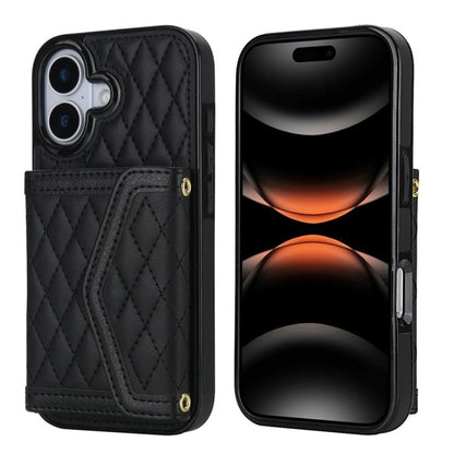 Splicing Rhombic Texture Card Bag Phone Case with Long Lanyard, For iPhone 17e / 16e, For iPhone 17 Pro Max, For iPhone 17 Pro, For iPhone 17, For iPhone Air, For iPhone 16 Pro Max, For iPhone 16 Pro, For iPhone 16 Plus, For iPhone 16                  ...
