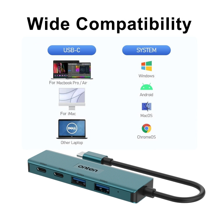 Onten UC622 10Gbps USB-C / Type-C to 2 x USB + 2 x USB-C / Type-C 4 in 1 HUB Docking Station, UC622