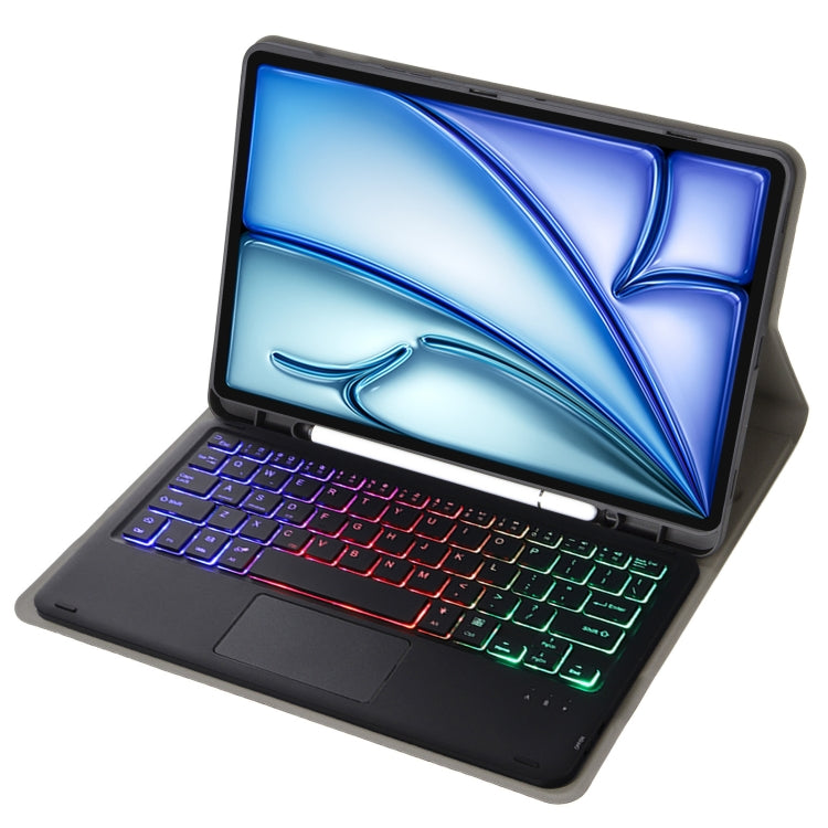 A098B-AS Detachable Ultra-Thin Backlit Bluetooth Touch Keyboard Leather Tablet Case with Pen Slot, For iPad Air 11 2025 / 2024 / Air 5 10.9 / Air 4