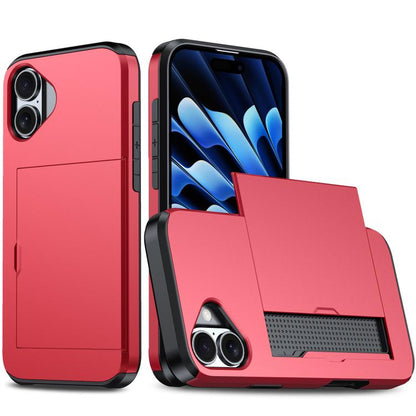 Shockproof Armor Phone Case with Card Slot, For iPhone 17e / 16e, For iPhone 17 Pro Max, For iPhone 17 Pro, For iPhone 17, For iPhone Air, For iPhone 16 Pro Max, For iPhone 16 Pro, For iPhone 16 Plus