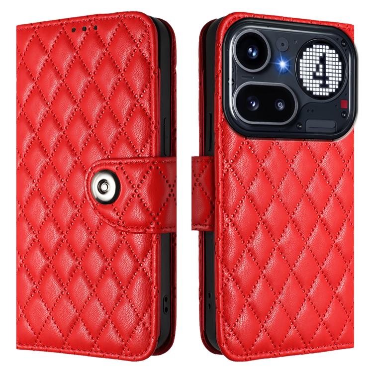 Rhombic Texture Flip Leather Phone Case with Lanyard, For Nothing Phone 4a Pro, For Nothing Phone 4a, For Nothing CMF Phone 1, For Nothing Phone 2a
