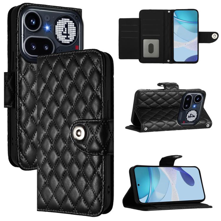 Rhombic Texture Flip Leather Phone Case with Lanyard, For Nothing Phone 4a Pro, For Nothing Phone 4a, For Nothing CMF Phone 1, For Nothing Phone 2a