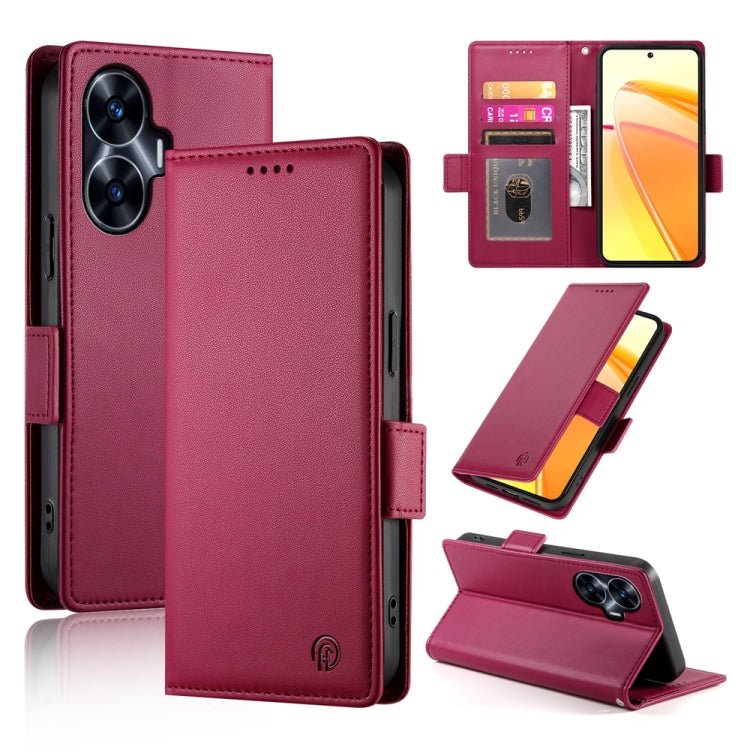 Side Buckle Magnetic Frosted Leather Phone Case, For Realme C55 4G / Narzo N55
