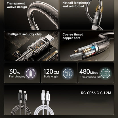 REMAX RC-C036 1.2m 30W Type-C to Type-C Transparent Braided Fast Charging Cable, Type-C to Type-C