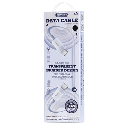 REMAX RC-C036 1.2m 30W Type-C to Type-C Transparent Braided Fast Charging Cable, Type-C to Type-C