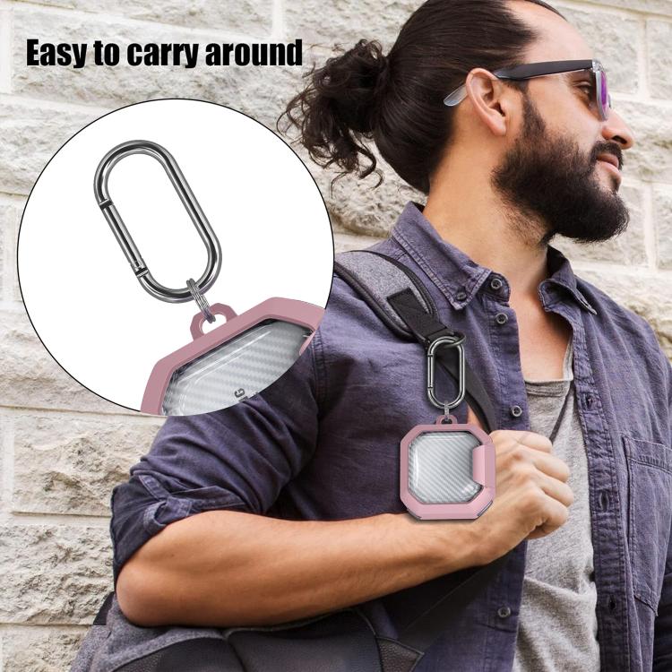 Transparent Carbon Fiber TPU Hybrid PC Case with Hook & Holder, For Samsung Galaxy Buds2 / Live / Pro / FE
