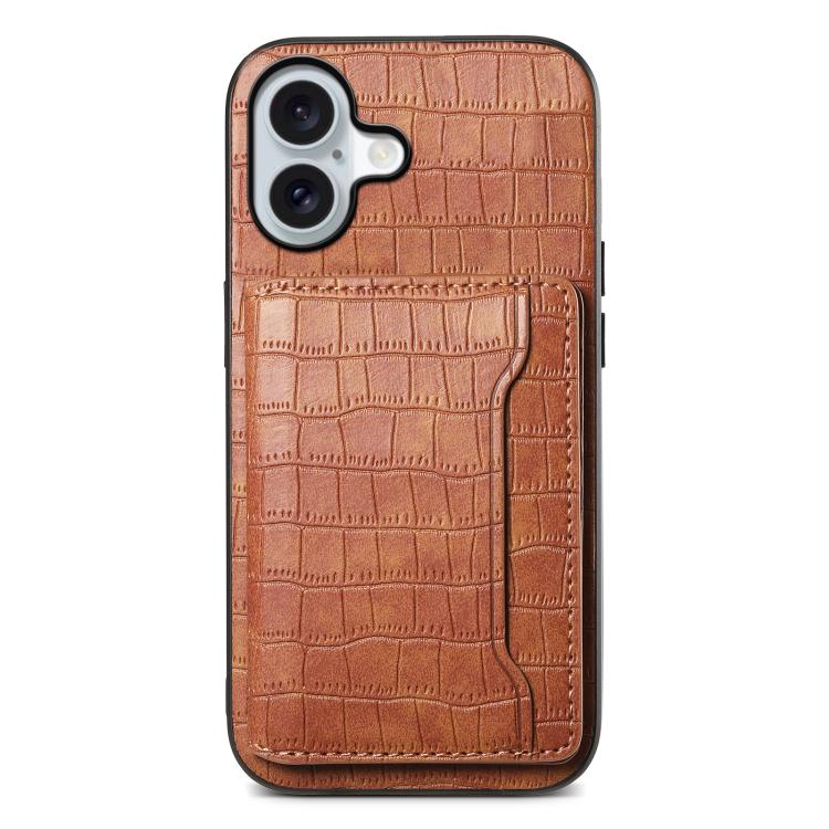 Crocodile Texture Card Bag Design Full Coverage Phone Case, For iPhone 18 Pro / 17 Pro, For iPhone 18 Pro Max / 17 Pro Max, For iPhone 17, For iPhone Air, For iPhone 16 Pro Max, For iPhone 16 Pro, For iPhone 16 Plus, For iPhone 16