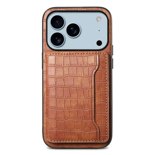 Crocodile Texture Card Bag Design Full Coverage Phone Case, For iPhone 18 Pro / 17 Pro, For iPhone 18 Pro Max / 17 Pro Max, For iPhone 17, For iPhone Air, For iPhone 16 Pro Max, For iPhone 16 Pro, For iPhone 16 Plus, For iPhone 16