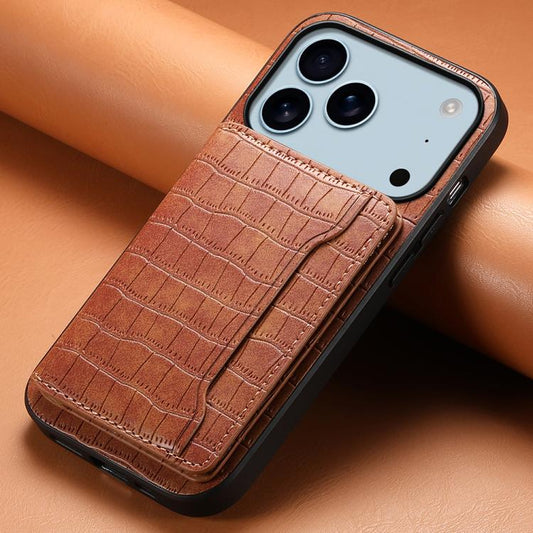 Crocodile Texture Card Bag Design Full Coverage Phone Case, For iPhone 18 Pro / 17 Pro, For iPhone 18 Pro Max / 17 Pro Max, For iPhone 17, For iPhone Air, For iPhone 16 Pro Max, For iPhone 16 Pro, For iPhone 16 Plus, For iPhone 16