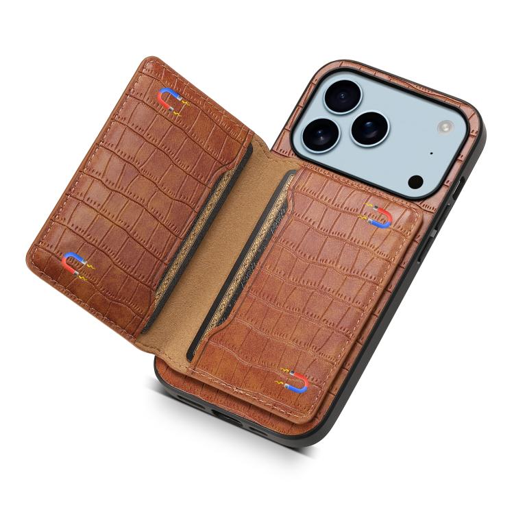 Crocodile Texture Card Bag Design Full Coverage Phone Case, For iPhone 18 Pro / 17 Pro, For iPhone 18 Pro Max / 17 Pro Max, For iPhone 17, For iPhone Air, For iPhone 16 Pro Max, For iPhone 16 Pro, For iPhone 16 Plus, For iPhone 16