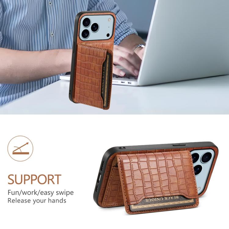 Crocodile Texture Card Bag Design Full Coverage Phone Case, For iPhone 18 Pro / 17 Pro, For iPhone 18 Pro Max / 17 Pro Max, For iPhone 17, For iPhone Air, For iPhone 16 Pro Max, For iPhone 16 Pro, For iPhone 16 Plus, For iPhone 16