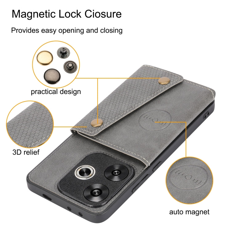 Double Buckle Card Slots Magnetic Phone Case, For Redmi Turbo 3