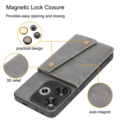 Double Buckle Card Slots Magnetic Phone Case, For Redmi Turbo 3