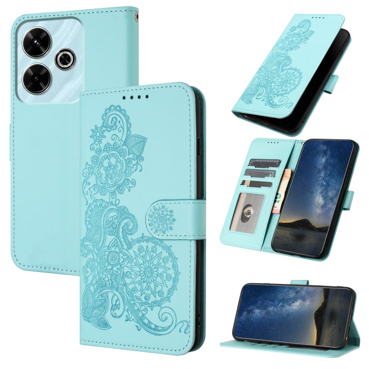 Datura Flower Embossed Flip Leather Phone Case, For Redmi Note 14 Pro 4G, For Redmi Note 14 4G 163.25mm, For Redmi Note 14 5G, For Redmi Note 14 Pro+ 5G, For Redmi Note 14 Pro 5G, For Redmi 13 4G, For Redmi Turbo 3 / Poco F6                            ...