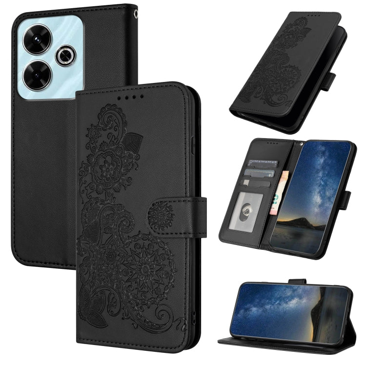 Datura Flower Embossed Flip Leather Phone Case, For Redmi Note 14 Pro 4G, For Redmi Note 14 4G 163.25mm, For Redmi Note 14 5G, For Redmi Note 14 Pro+ 5G, For Redmi Note 14 Pro 5G, For Redmi 13 4G, For Redmi Turbo 3 / Poco F6                            ...