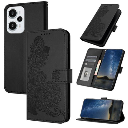 Datura Flower Embossed Flip Leather Phone Case, For Redmi Note 14 Pro 4G, For Redmi Note 14 4G 163.25mm, For Redmi Note 14 5G, For Redmi Note 14 Pro+ 5G, For Redmi Note 14 Pro 5G, For Redmi 13 4G, For Redmi Turbo 3 / Poco F6                            ...
