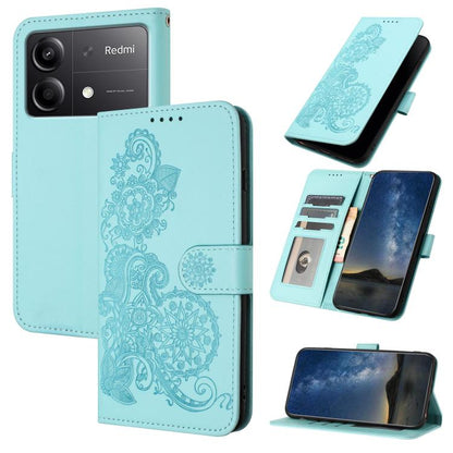 Datura Flower Embossed Flip Leather Phone Case, For Redmi Note 14 Pro 4G, For Redmi Note 14 4G 163.25mm, For Redmi Note 14 5G, For Redmi Note 14 Pro+ 5G, For Redmi Note 14 Pro 5G, For Redmi 13 4G, For Redmi Turbo 3 / Poco F6                            ...