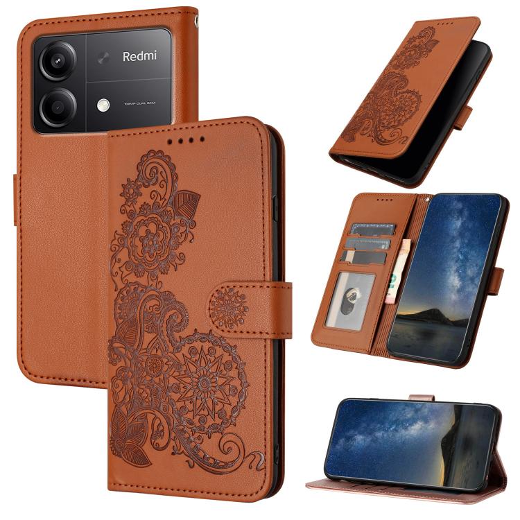 Datura Flower Embossed Flip Leather Phone Case, For Redmi Note 14 Pro 4G, For Redmi Note 14 4G 163.25mm, For Redmi Note 14 5G, For Redmi Note 14 Pro+ 5G, For Redmi Note 14 Pro 5G, For Redmi 13 4G, For Redmi Turbo 3 / Poco F6                            ...