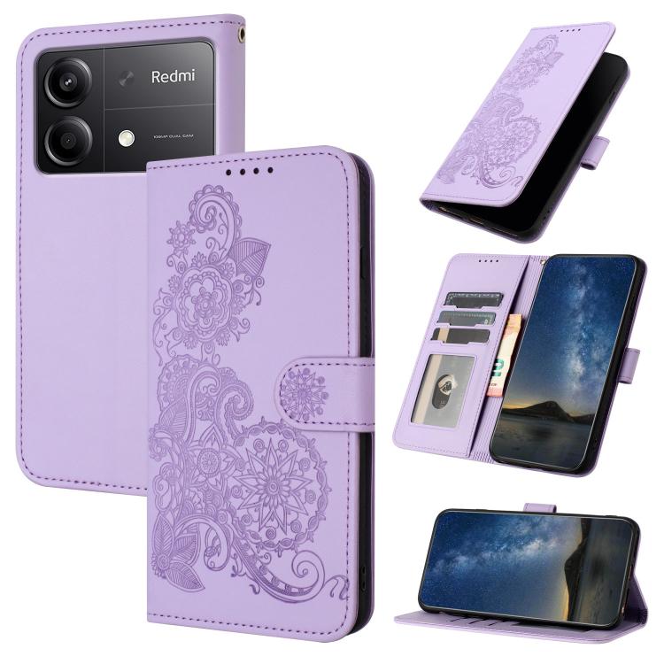 Datura Flower Embossed Flip Leather Phone Case, For Redmi Note 14 Pro 4G, For Redmi Note 14 4G 163.25mm, For Redmi Note 14 5G, For Redmi Note 14 Pro+ 5G, For Redmi Note 14 Pro 5G, For Redmi 13 4G, For Redmi Turbo 3 / Poco F6                            ...