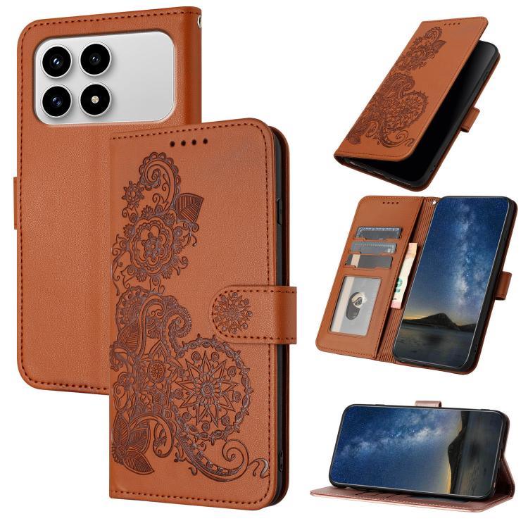 Datura Flower Embossed Flip Leather Phone Case, For Redmi A7 Pro 171mm / Poco C85x 5G, For Redmi Turbo 5 Max / Poco X8 Pro Max, For Redmi Turbo 5 5G / Poco X8 Pro 5G, For Redmi Note 15 4G / 5G 164mm / Poco M8 5G, For Redmi K90 Pro Max / Poco F8 Ultra 5...