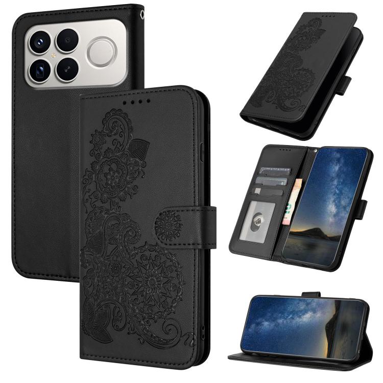 Datura Flower Embossed Flip Leather Phone Case, For Redmi A7 Pro 171mm / Poco C85x 5G, For Redmi Turbo 5 Max / Poco X8 Pro Max, For Redmi Turbo 5 5G / Poco X8 Pro 5G, For Redmi Note 15 4G / 5G 164mm / Poco M8 5G, For Redmi K90 Pro Max / Poco F8 Ultra 5...