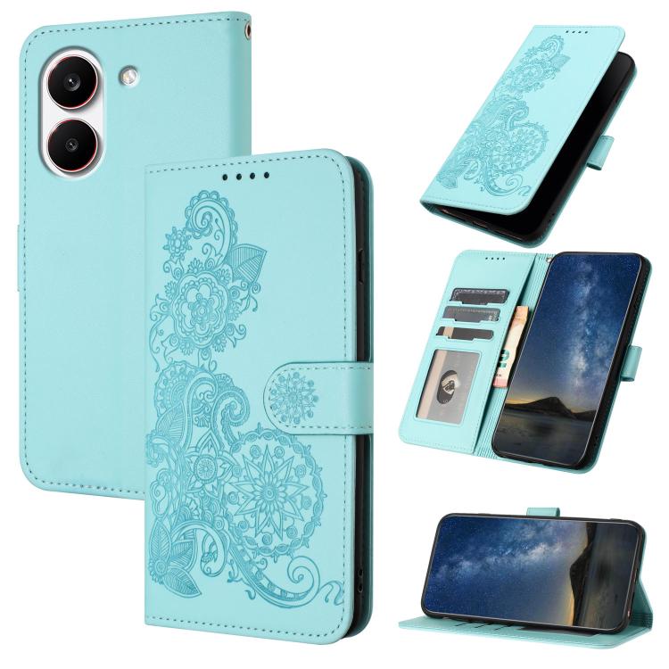 Datura Flower Embossed Flip Leather Phone Case, For Redmi A7 Pro 171mm / Poco C85x 5G, For Redmi Turbo 5 Max / Poco X8 Pro Max, For Redmi Turbo 5 5G / Poco X8 Pro 5G, For Redmi Note 15 4G / 5G 164mm / Poco M8 5G, For Redmi K90 Pro Max / Poco F8 Ultra 5...