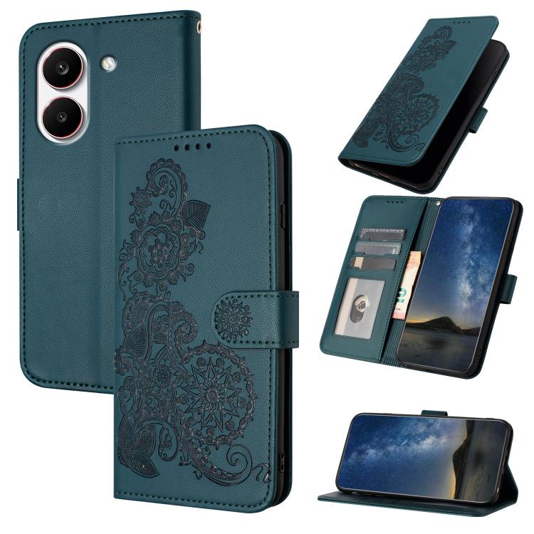 Datura Flower Embossed Flip Leather Phone Case, For Redmi A7 Pro 171mm / Poco C85x 5G, For Redmi Turbo 5 Max / Poco X8 Pro Max, For Redmi Turbo 5 5G / Poco X8 Pro 5G, For Redmi Note 15 4G / 5G 164mm / Poco M8 5G, For Redmi K90 Pro Max / Poco F8 Ultra 5...