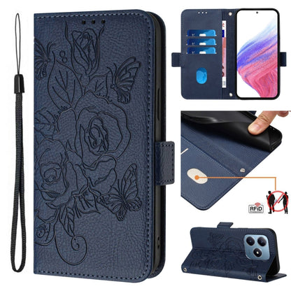 Embossed Rose RFID Anti-theft Leather Phone Case, For Realme 14x Global / V70 5G / C75 5G, For Realme Narzo 80 Pro / 14 Pro 5G India, For Realme 14 5G / 14T 5G Global, For Realme P3 Ultra 5G, For Realme P3 5G, For Realme 14 Pro+ 5G, For Realme 14 Pro 5...