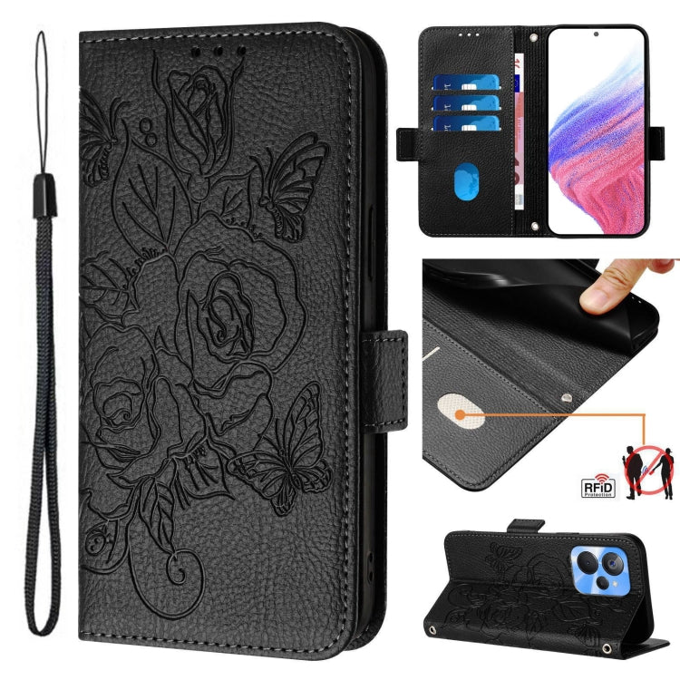Embossed Rose RFID Anti-theft Leather Phone Case, For Realme 12 5G, For Realme Narzo N53 4G, For Realme Note 50 4G / C51 4G / C53 4G, For Realme 12 Pro 5G / 12 Pro+ 5G, For Realme C67 4G Global, For Realme 11 5G Global / 11X 5G                         ...