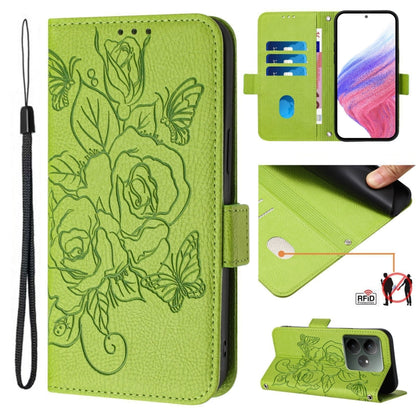 Embossed Rose RFID Anti-theft Leather Phone Case, For Realme 14x Global / V70 5G / C75 5G, For Realme Narzo 80 Pro / 14 Pro 5G India, For Realme 14 5G / 14T 5G Global, For Realme P3 Ultra 5G, For Realme P3 5G, For Realme 14 Pro+ 5G, For Realme 14 Pro 5...