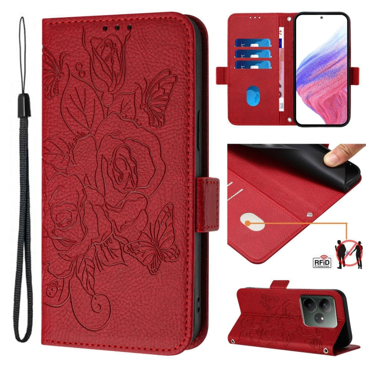 Embossed Rose RFID Anti-theft Leather Phone Case, For Realme 14x Global / V70 5G / C75 5G, For Realme Narzo 80 Pro / 14 Pro 5G India, For Realme 14 5G / 14T 5G Global, For Realme P3 Ultra 5G, For Realme P3 5G, For Realme 14 Pro+ 5G, For Realme 14 Pro 5...