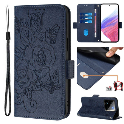 Embossed Rose RFID Anti-theft Leather Phone Case, For Realme 14x Global / V70 5G / C75 5G, For Realme Narzo 80 Pro / 14 Pro 5G India, For Realme 14 5G / 14T 5G Global, For Realme P3 Ultra 5G, For Realme P3 5G, For Realme 14 Pro+ 5G, For Realme 14 Pro 5...