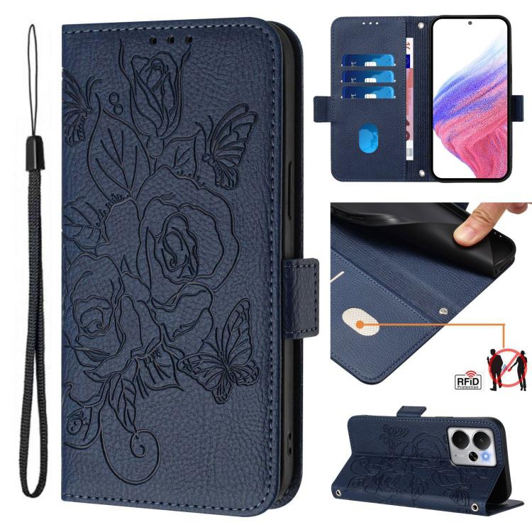 Embossed Rose RFID Anti-theft Leather Phone Case, For Realme 14x Global / V70 5G / C75 5G, For Realme Narzo 80 Pro / 14 Pro 5G India, For Realme 14 5G / 14T 5G Global, For Realme P3 Ultra 5G, For Realme P3 5G, For Realme 14 Pro+ 5G, For Realme 14 Pro 5...