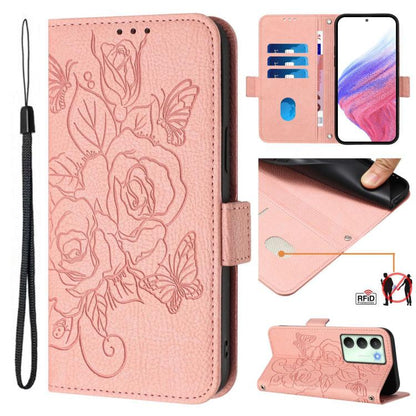 Embossed Rose RFID Anti-theft Leather Phone Case, For Realme 14x Global / V70 5G / C75 5G, For Realme Narzo 80 Pro / 14 Pro 5G India, For Realme 14 5G / 14T 5G Global, For Realme P3 Ultra 5G, For Realme P3 5G, For Realme 14 Pro+ 5G, For Realme 14 Pro 5...
