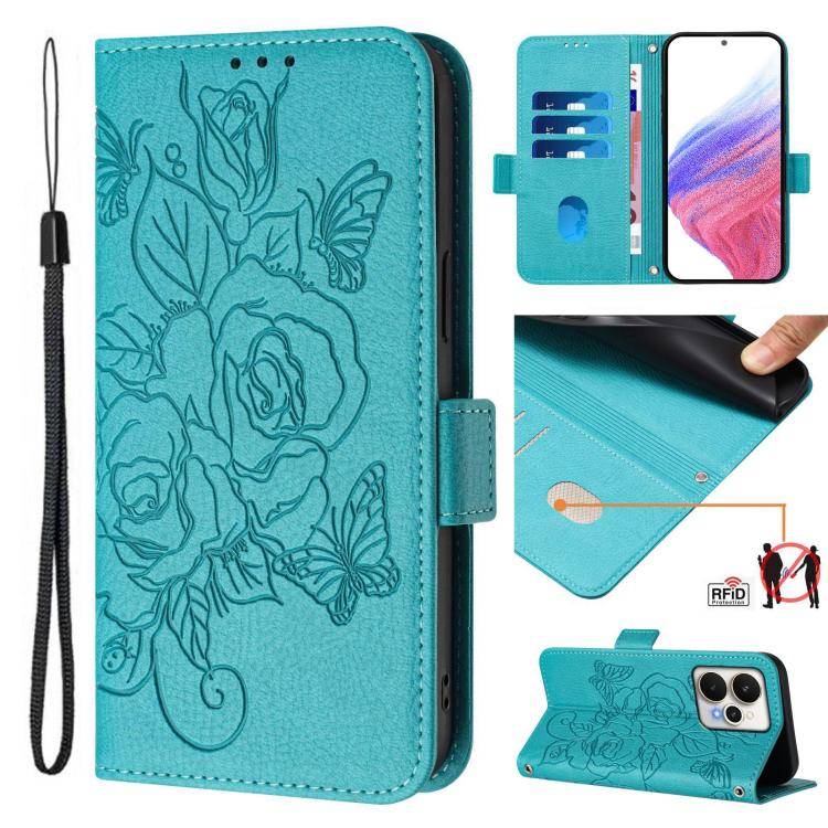 Embossed Rose RFID Anti-theft Leather Phone Case, For Realme P4x 5G / OnePlus Nord CE6 Lite, For Realme 16T 5G Global, For Realme C100 5G, For Realme P4 Power 5G, For Realme Note 80 4G Global, For Realme C83 5G India, For Realme 16 5G Global           ...
