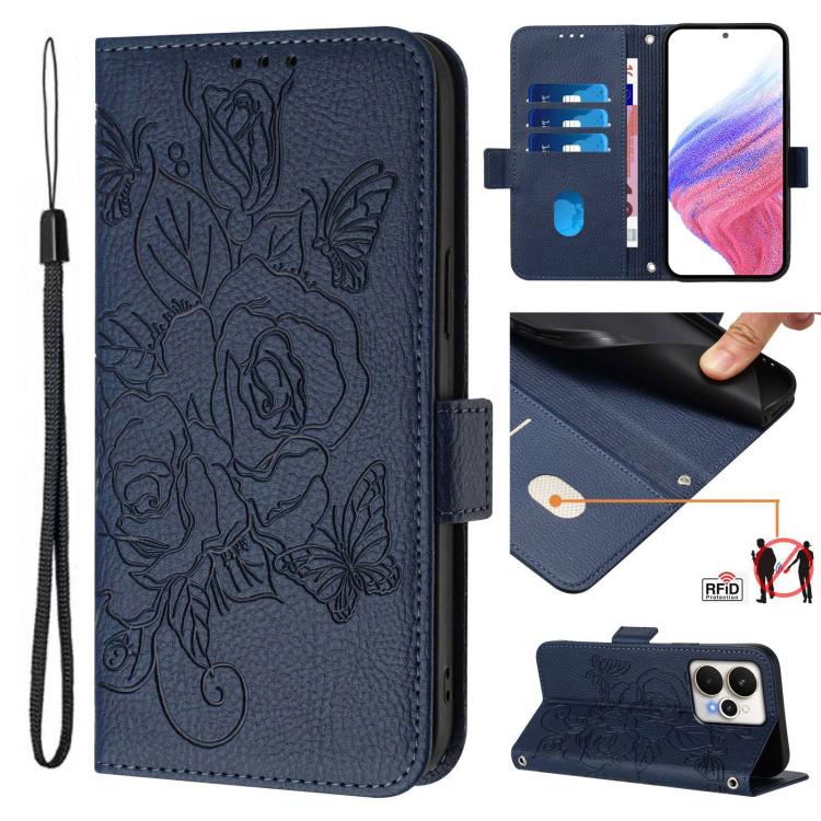 Embossed Rose RFID Anti-theft Leather Phone Case, For Realme P4x 5G / OnePlus Nord CE6 Lite, For Realme 16T 5G Global, For Realme C100 5G, For Realme P4 Power 5G, For Realme Note 80 4G Global, For Realme C83 5G India, For Realme 16 5G Global           ...
