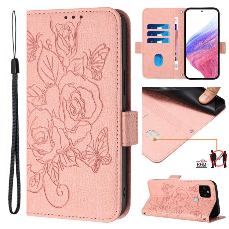 Embossed Rose RFID Anti-theft Leather Phone Case, For Google Pixel 5a, For Google Pixel 5, For Google Pixel 5 XL / 4a 5G