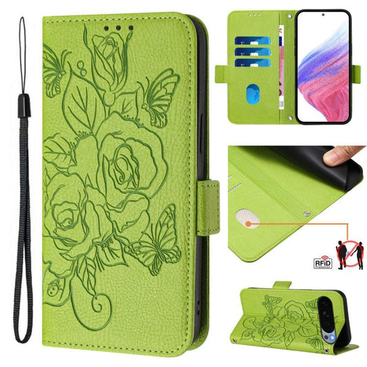 Embossed Rose RFID Anti-theft Leather Phone Case, For Google Pixel 11 Pro XL, For Google Pixel 11 Pro / 11, For Google Pixel 10 Pro XL 5G Global, For Google Pixel 10 5G / 10 Pro 5G Global, For Google Pixel 9a, For Google Pixel 9 Pro XL