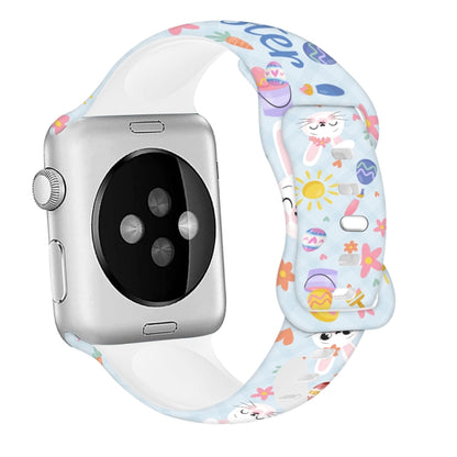 Butterfly Buckle Easter Printed Silicone Watch Band, For Apple Watch SE 2023 44mm, For Apple Watch SE 2023 40mm, For Apple Watch Ultra 2 49mm, For Apple Watch Series 9 45mm, For Apple Watch Series 9 41mm, For Apple Watch Ultra 49mm                     ...