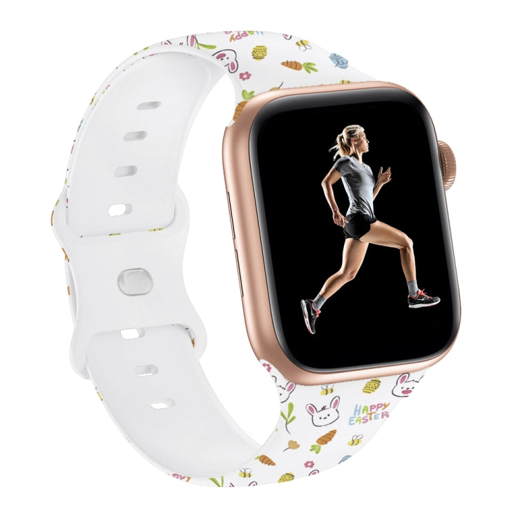 Butterfly Buckle Easter Printed Silicone Watch Band, For Apple Watch SE 2023 44mm, For Apple Watch SE 2023 40mm, For Apple Watch Ultra 2 49mm, For Apple Watch Series 9 45mm, For Apple Watch Series 9 41mm, For Apple Watch Ultra 49mm                     ...