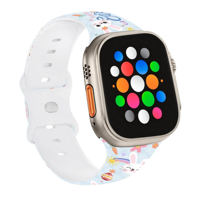Butterfly Buckle Easter Printed Silicone Watch Band, For Apple Watch SE 2023 44mm, For Apple Watch SE 2023 40mm, For Apple Watch Ultra 2 49mm, For Apple Watch Series 9 45mm, For Apple Watch Series 9 41mm, For Apple Watch Ultra 49mm                     ...
