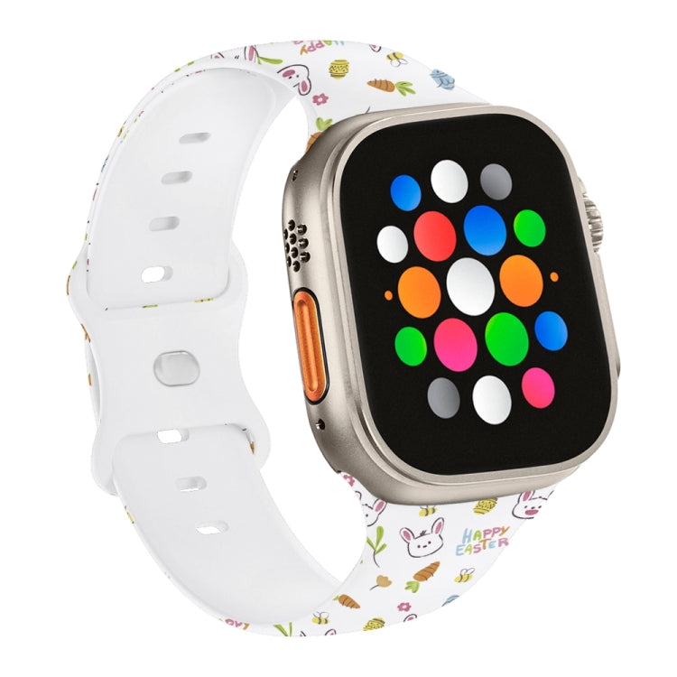 Butterfly Buckle Easter Printed Silicone Watch Band, For Apple Watch SE 2023 44mm, For Apple Watch SE 2023 40mm, For Apple Watch Ultra 2 49mm, For Apple Watch Series 9 45mm, For Apple Watch Series 9 41mm, For Apple Watch Ultra 49mm                     ...