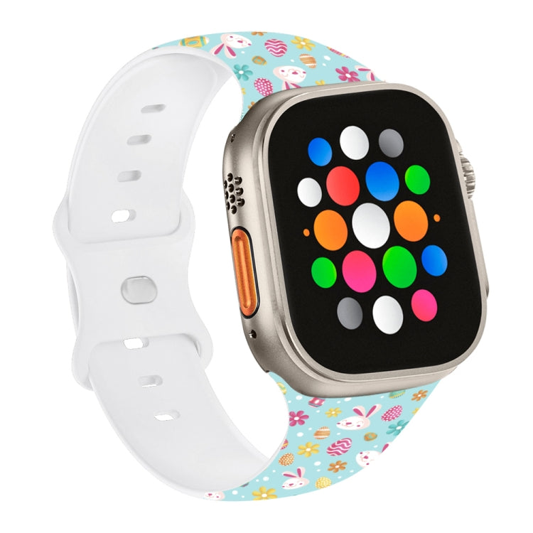 Butterfly Buckle Easter Printed Silicone Watch Band, For Apple Watch SE 2023 44mm, For Apple Watch SE 2023 40mm, For Apple Watch Ultra 2 49mm, For Apple Watch Series 9 45mm, For Apple Watch Series 9 41mm, For Apple Watch Ultra 49mm                     ...