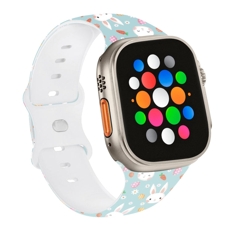 Butterfly Buckle Easter Printed Silicone Watch Band, For Apple Watch SE 2023 44mm, For Apple Watch SE 2023 40mm, For Apple Watch Ultra 2 49mm, For Apple Watch Series 9 45mm, For Apple Watch Series 9 41mm, For Apple Watch Ultra 49mm                     ...