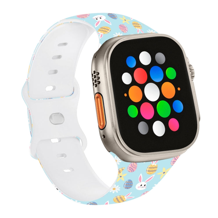 Butterfly Buckle Easter Printed Silicone Watch Band, For Apple Watch SE 2023 44mm, For Apple Watch SE 2023 40mm, For Apple Watch Ultra 2 49mm, For Apple Watch Series 9 45mm, For Apple Watch Series 9 41mm, For Apple Watch Ultra 49mm                     ...
