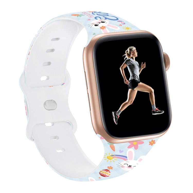 Butterfly Buckle Easter Printed Silicone Watch Band, For Apple Watch SE 2023 44mm, For Apple Watch SE 2023 40mm, For Apple Watch Ultra 2 49mm, For Apple Watch Series 9 45mm, For Apple Watch Series 9 41mm, For Apple Watch Ultra 49mm                     ...