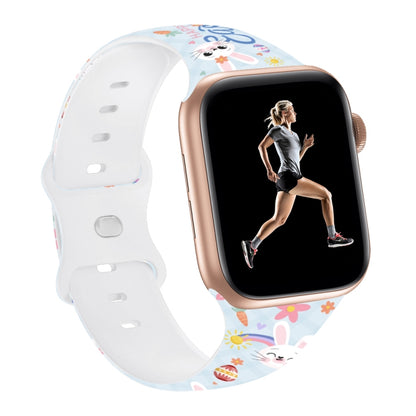 Butterfly Buckle Easter Printed Silicone Watch Band, For Apple Watch SE 2023 44mm, For Apple Watch SE 2023 40mm, For Apple Watch Ultra 2 49mm, For Apple Watch Series 9 45mm, For Apple Watch Series 9 41mm, For Apple Watch Ultra 49mm                     ...