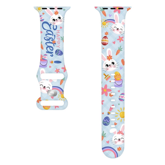 Butterfly Buckle Easter Printed Silicone Watch Band, For Apple Watch SE 44mm, For Apple Watch Series 6 40mm, For Apple Watch Series 6 44mm, For Apple Watch Series 5 44mm, For Apple Watch Series 5 40mm, For Apple Watch Series 4 44mm                     ...